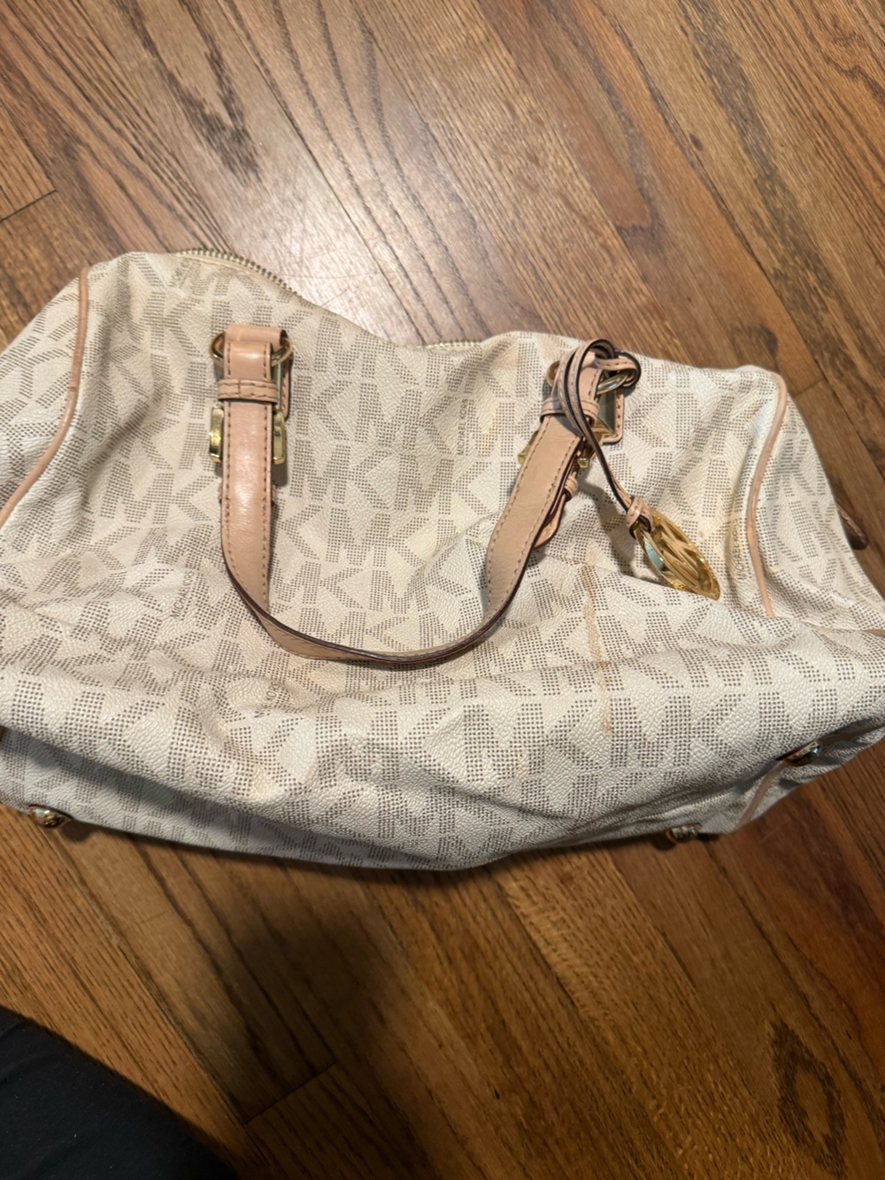 Michael Kors Beige and Blush Logo Shoulder Satchel